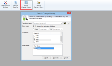 Search NTFS change history for the selected date range and host names